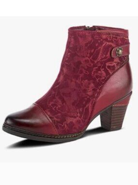 L'Artiste by Spring Step Women's So Cute Red Suede Ankle Boots New